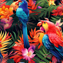 Obraz premium tropical birds bright plumage colors seamless, pattern, texture, background