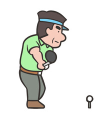 ゴルフスイングをする男性、ドライバーショットのテイクバック、後方2