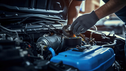 Obraz premium the mechanic conducting diagnostic tests on an electric vehicle