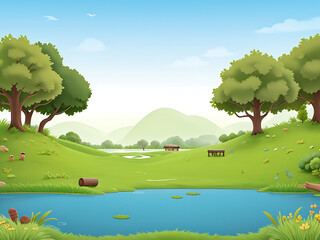 Nature park with swamp scene vector illustration, ai generated