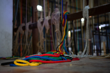 Colorful ropes in old theater