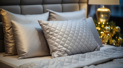 a beautifully arranged set of pillows on a luxurious bed