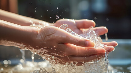 Fototapeta premium a close-up of hands being washed with soap and water