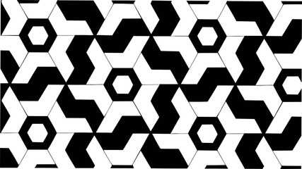 a black and white geometric pattern with a hexagon design