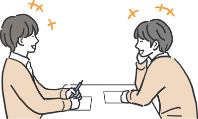 Fototapeta premium 友達と一緒に勉強をする男子生徒のイラスト素材