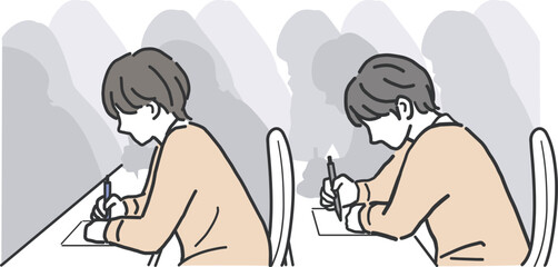 試験・勉強をする男子生徒のイラスト素材