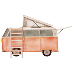 Watercolor Camp Van Car Illustration
