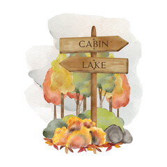 Watercolor Autumn Forest Wooden Sign Board