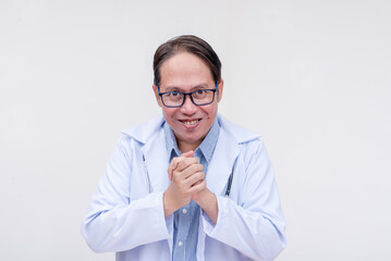 An evil, corrupt and mad doctor making an indecent proposal. A scam or quack doctor of asian...