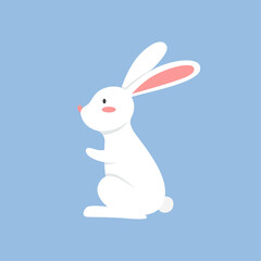 Vector cute white rabbits in various poses. rabbit animal icon isolated
