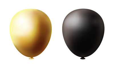 Vector glossy realistic gold and black balloon on white background for holiday card