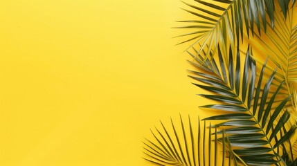Tropical leaf with yellow background. Generative AI