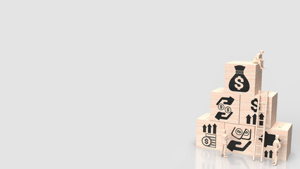 The icon on wood cube for Business concept 3d rendering