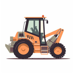 Articulated loader, 2D, simple, flat vector, cute cartoon, illustration, construction equipment, child-friendly, educational materials, whimsical graphics, charming design, lovable, playful.