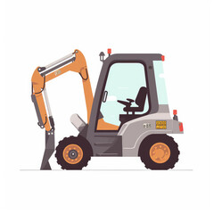 Backhoe loader, 2D, simple, flat vector, cute cartoon, illustration, construction equipment, child-friendly, educational materials, whimsical graphics, charming design, lovable, playful
