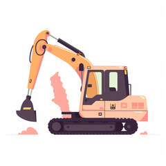  Demolition excavator, 2D, simple, flat vector, cute, illustration, construction equipment, child-friendly, educational materials, whimsical graphics, charming design, lovable, playful
