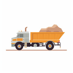  Dump truck, 2D, simple, flat vector, cute cartoon, illustration, heavy machinery, child-friendly, educational materials, whimsical graphics, charming design, lovable, playful.