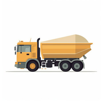  Dump truck, 2D, simple, flat vector, cute cartoon, illustration, heavy machinery, child-friendly, educational materials, whimsical graphics, charming design, lovable, playful.