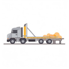 Flatbed truck, 2D, simple, flat vector, cute cartoon, illustration, transportation, logistics, child-friendly, educational materials, whimsical graphics, charming design, lovable, playful.