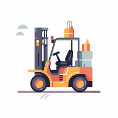 Fototapeta premium Forklift, 2D, simple, flat vector, cute cartoon, illustration, industrial equipment, child-friendly, educational materials, whimsical graphics, charming design, lovable, playful.
