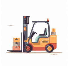 Forklift, 2D, simple, flat vector, cute cartoon, illustration, industrial equipment, child-friendly, educational materials, whimsical graphics, charming design, lovable, playful