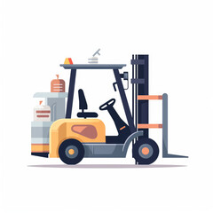 Forklift, 2D, simple, flat vector, cute cartoon, illustration, industrial equipment, child-friendly, educational materials, whimsical graphics, charming design, lovable, playful