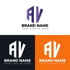 Two letters A V logo design ,Double letters polygon letter mark logo, Minimalist creative vector logo design template