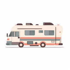 RV, 2D, simple, flat vector, cute cartoon, illustration, recreational vehicle, child-friendly, educational materials, whimsical graphics, charming design, lovable, playful