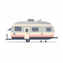 RV, recreational vehicle, 2D, simple, flat vector, cute cartoon, illustration, child-friendly, educational materials, whimsical graphics, charming design, lovable, playful