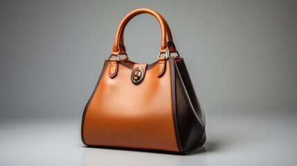 Elegant, modern women's handbag in beautiful status, light brown, black on a light studio background.