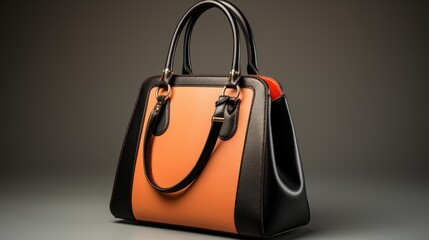 Elegant, modern women's handbag in beautiful status, light brown, black on a light studio background.
