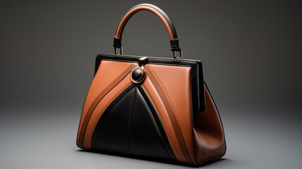 Elegant, modern women's handbag in beautiful status, light brown, black on a light studio background.