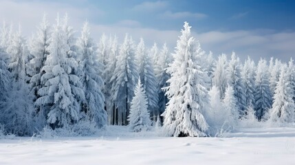 View of cold snow covered pine trees