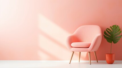 A chair in front of a plain wall. Copy space. Space for text