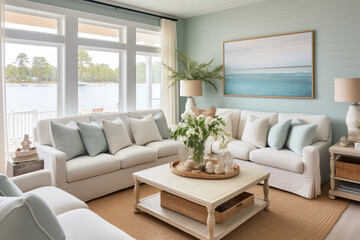 Serenity at the Shore: A Coastal Oasis with Beachy Hues and Driftwood Touches