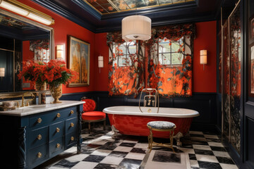 Eclectic Bathroom with Mix of Patterns and Bold Colors