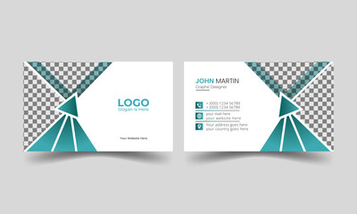 Creative modern and minimalist double sided business card design with blue and white colors.