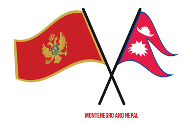 Montenegro and Nepal Flags Crossed And Waving Flat Style. Official Proportion. Correct Colors.