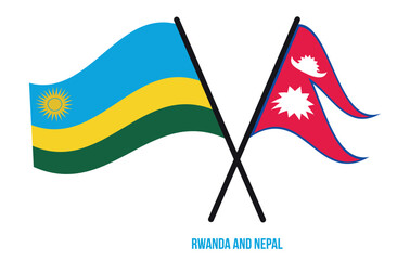 Rwanda and Nepal Flags Crossed And Waving Flat Style. Official Proportion. Correct Colors.