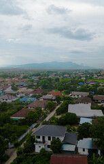 Nang non mountains and village fields in the daytime