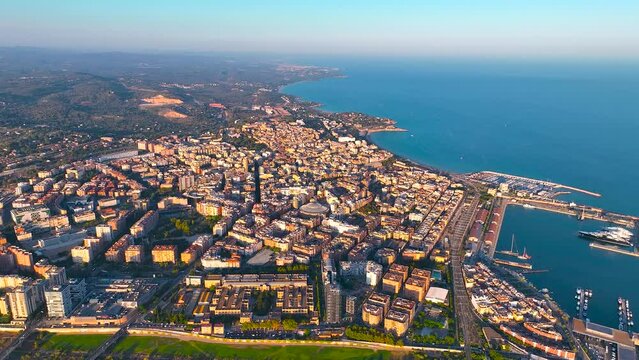 Aerial view of the port of Tarragona, (Port de Tarragona), one of the largest seaports of Spain