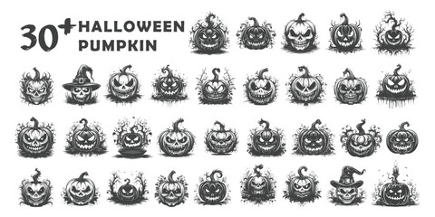Halloween pumpkin icons set. Design elements for logo, badges, banners, labels, posters.