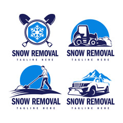 Set of snow removal logo design, snow plowing logo illustration