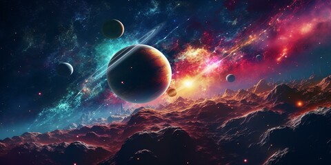 cinematic galaxy with vibrant planets and stars