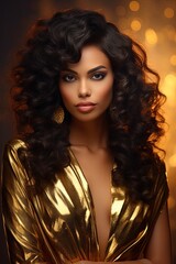 Fototapeta premium A beautiful African American lady wearing gold top.