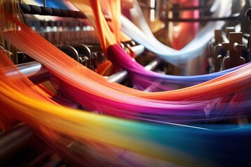 A loom at work with vibrant colors.