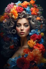 Fototapeta premium Beautiful lady, hair covered in flowers.