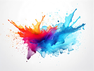 abstract red blue yellow water splatted background explosion on white background
