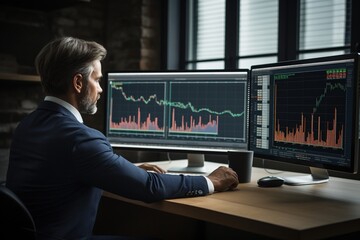 Businessman analising market on a chart on a computer.