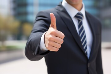 Businessman doing a thumbs up gesture.